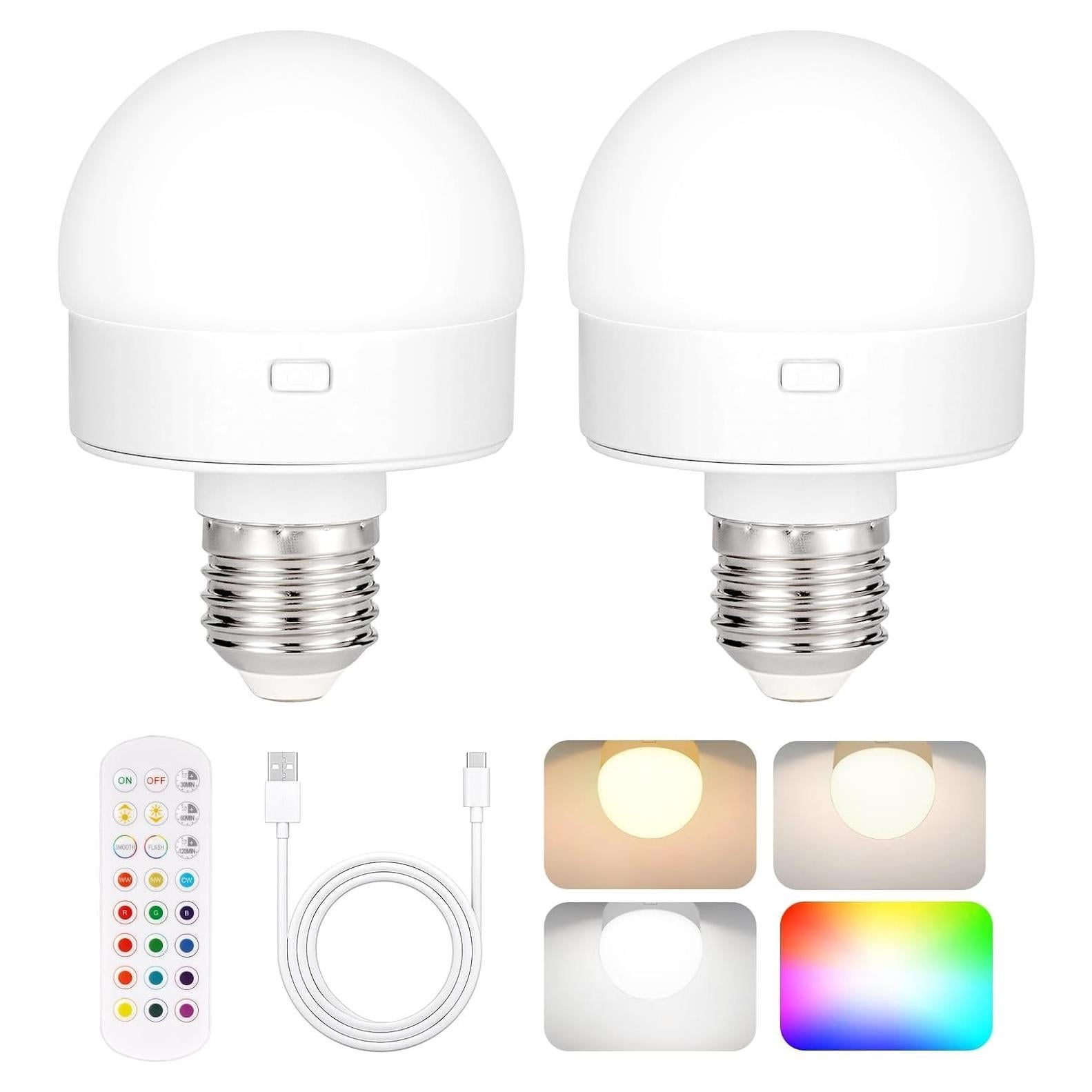 Bombilla LED recargable 2 paquetes 350LM 15 colores control remoto