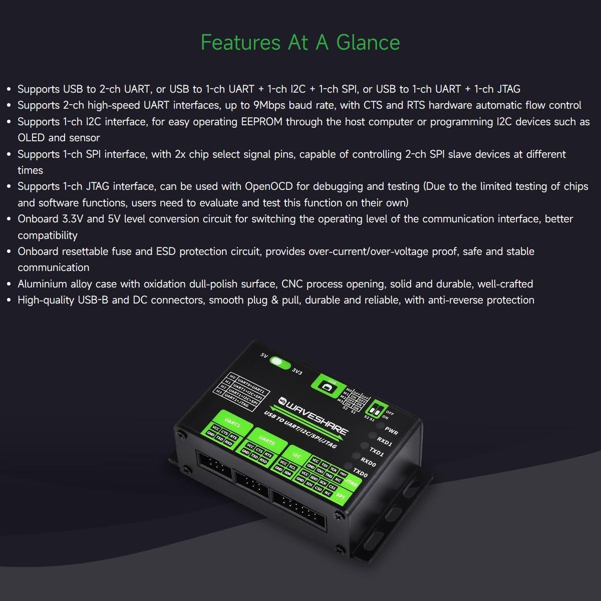 Convertidor USB a UART I2C SPI JTAG Waveshare 3.3V 5V