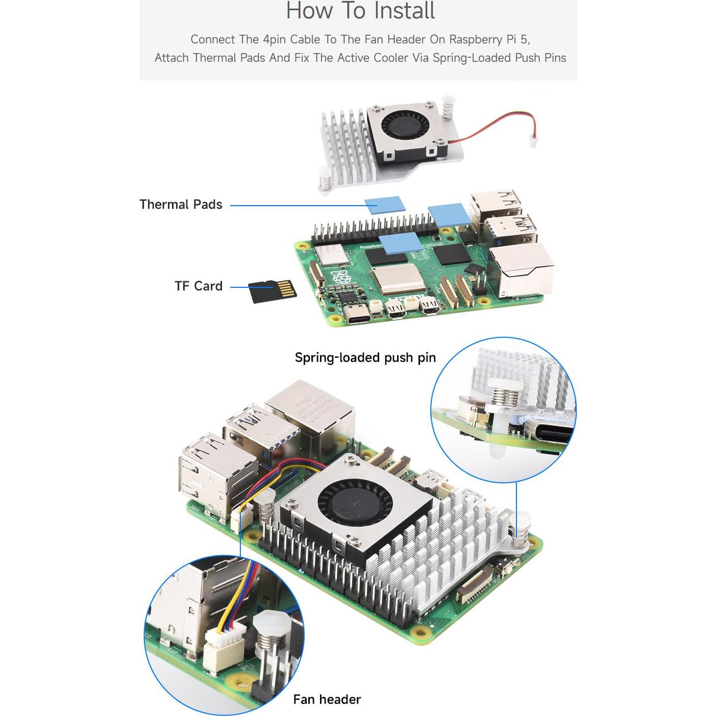 Enfriador Activo Waveshare para Raspberry Pi 5, Ventilador y Disipador