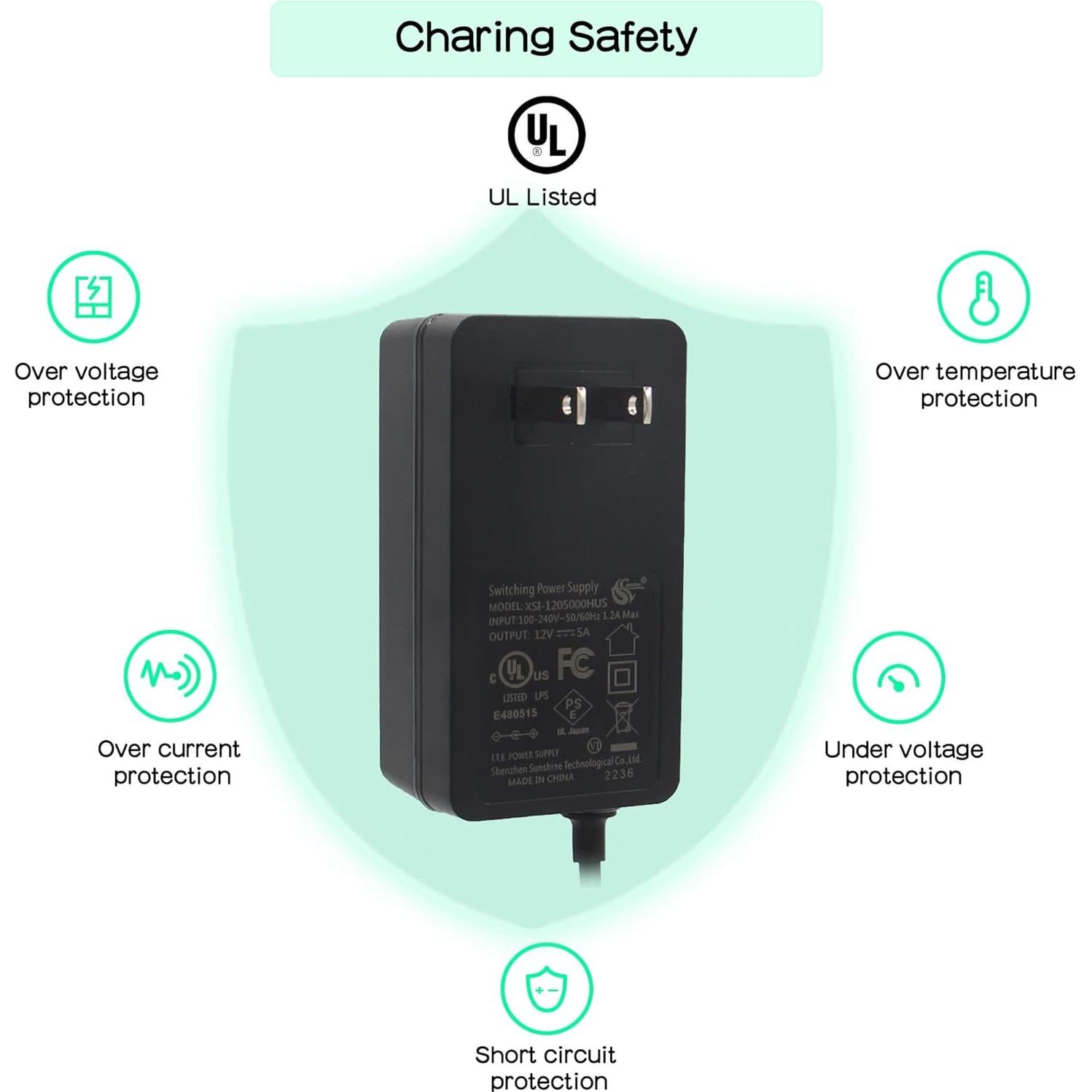 DC 12V 5A 60W Power Adapter | UL Listed | AC 100-240V | DC 5521 Jack | for Raspberry Pi X735 V3.0/X885/X729/X1202/X1203/X1205/X1009/X-UPS1/X1013/LED Strips/3D Printer/Security Cameras
