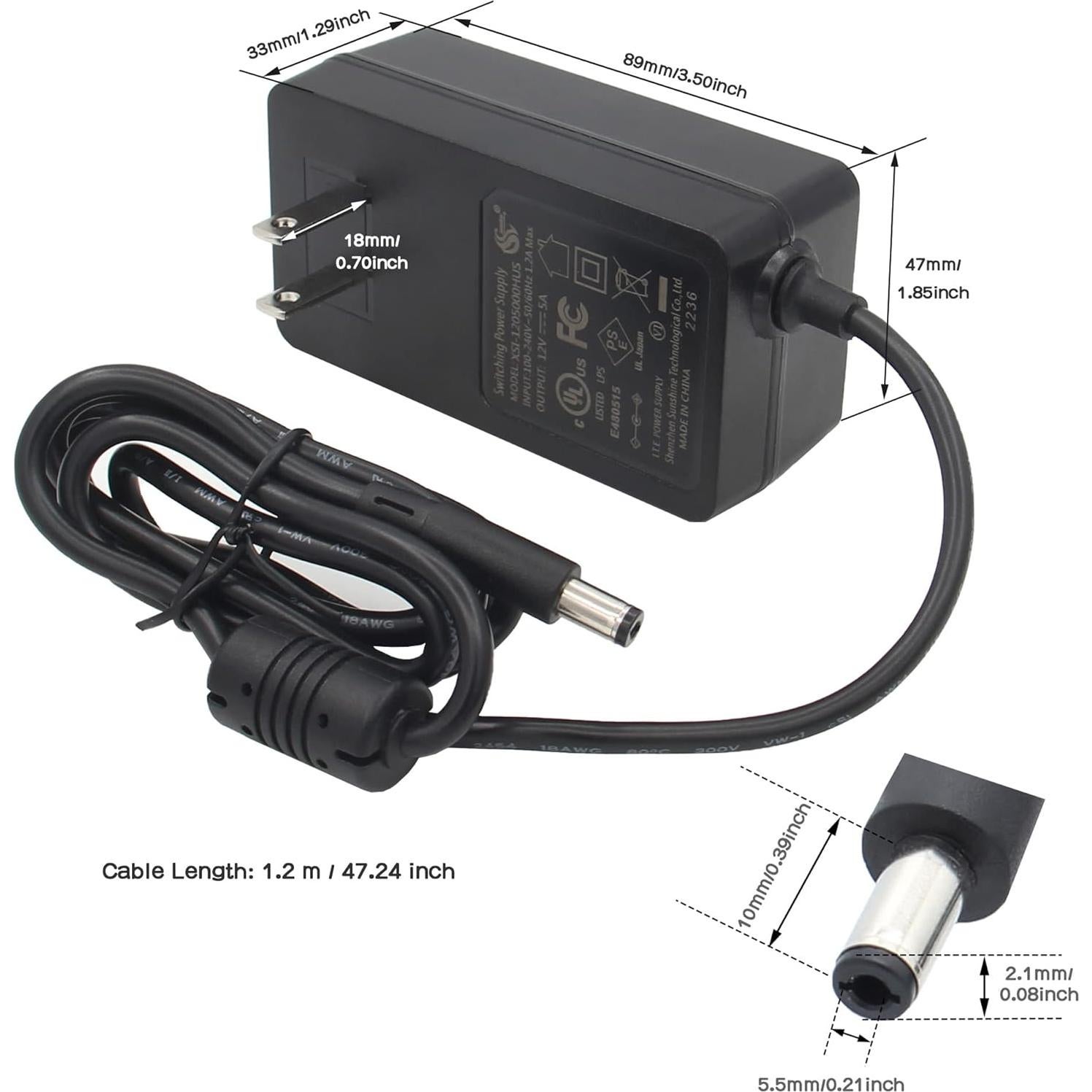 DC 12V 5A 60W Power Adapter | UL Listed | AC 100-240V | DC 5521 Jack | for Raspberry Pi X735 V3.0/X885/X729/X1202/X1203/X1205/X1009/X-UPS1/X1013/LED Strips/3D Printer/Security Cameras