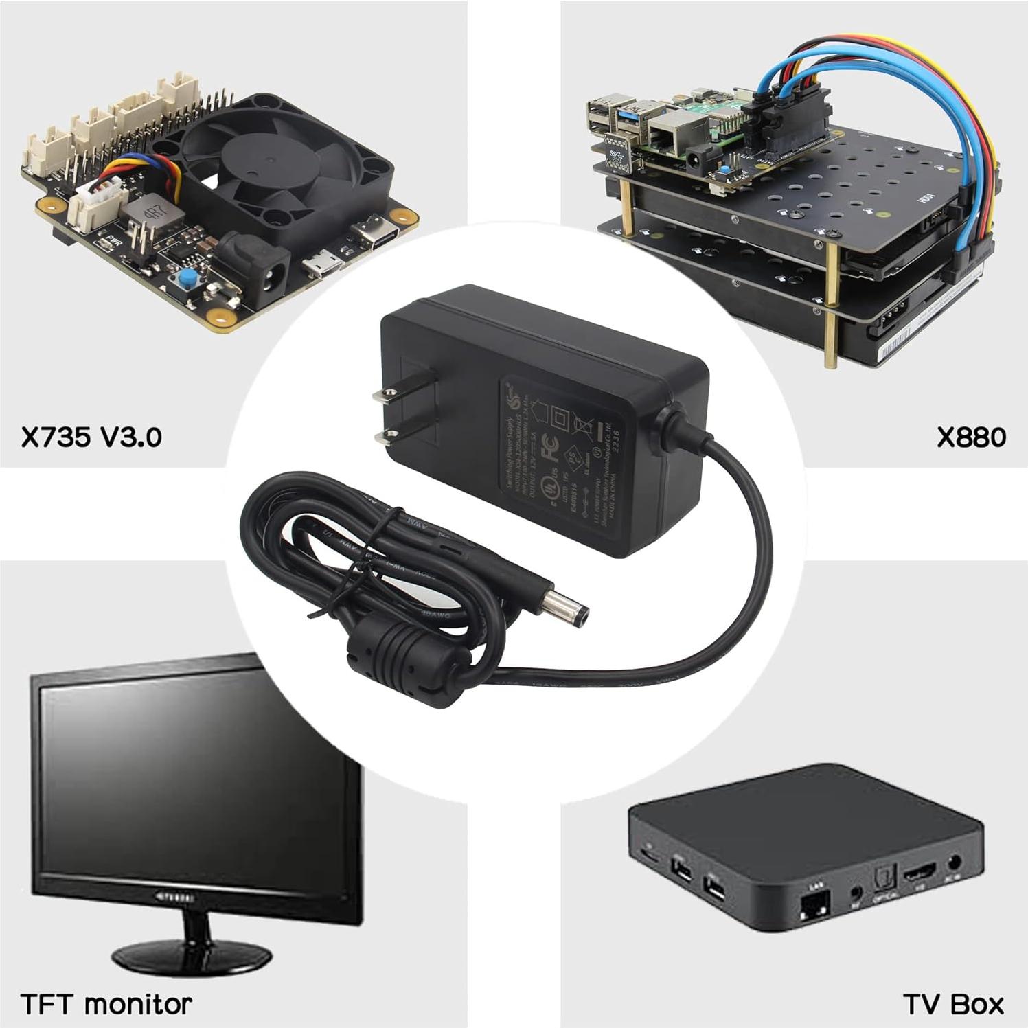 DC 12V 5A 60W Power Adapter | UL Listed | AC 100-240V | DC 5521 Jack | for Raspberry Pi X735 V3.0/X885/X729/X1202/X1203/X1205/X1009/X-UPS1/X1013/LED Strips/3D Printer/Security Cameras