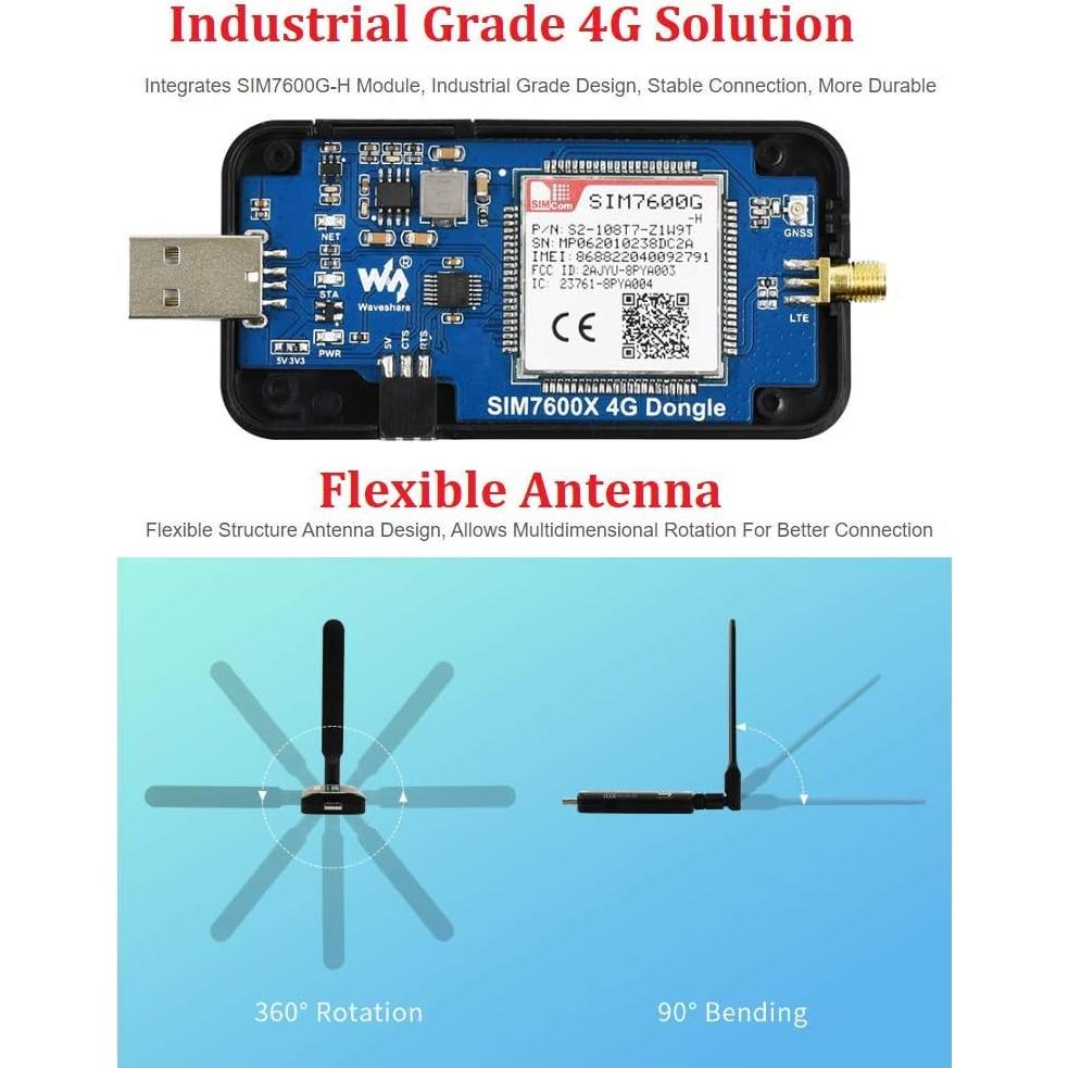 Adaptador DONGLE 4G LTE Waveshare SIM7600G-H GNSS