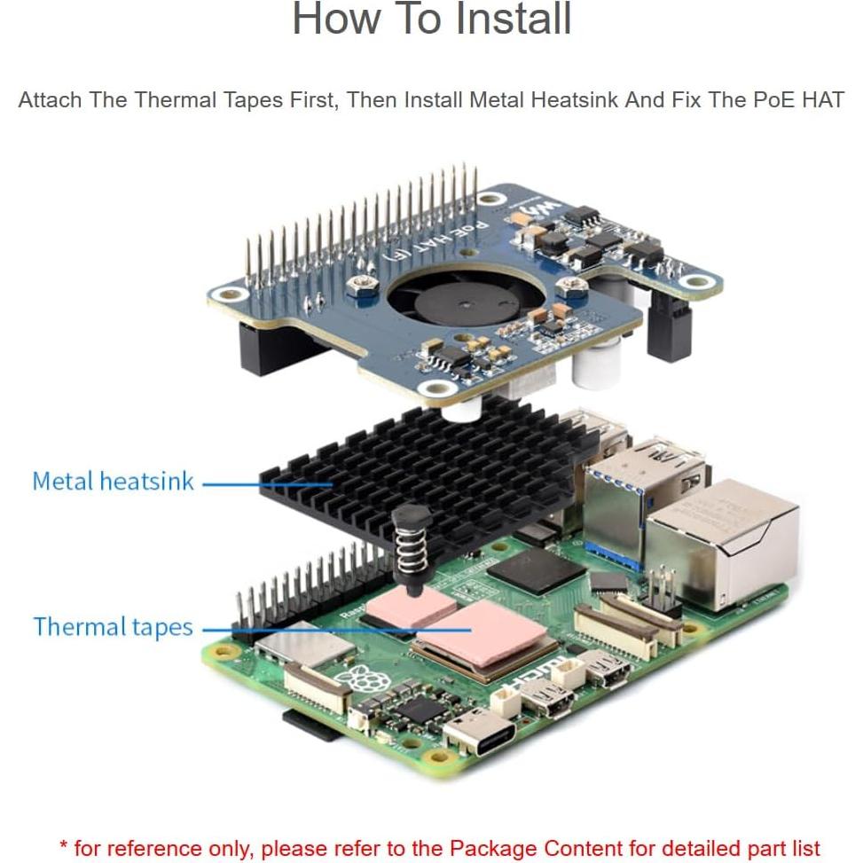 HAT PoE Waveshare para Raspberry Pi 5, 5V 4.5A, 12V 2A