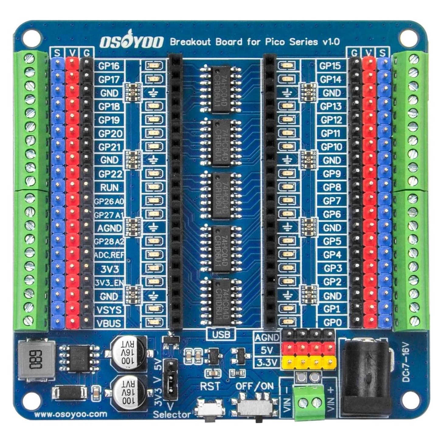 Placa de Expansión OSOYOO para Raspberry Pi Pico - LEDs GPIO