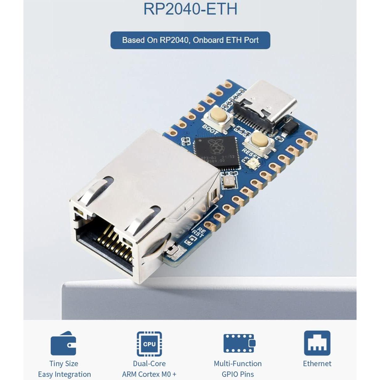 Placa de Desarrollo Ethernet Waveshare RP2040, 14 GPIO, TCP/IP