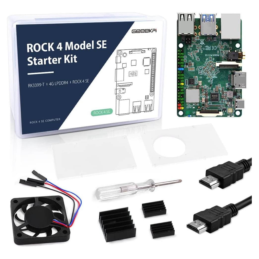 Kit de Inicio GeeekPi ROCK Pi 4 SE 4GB con Ventilador y Disipadores