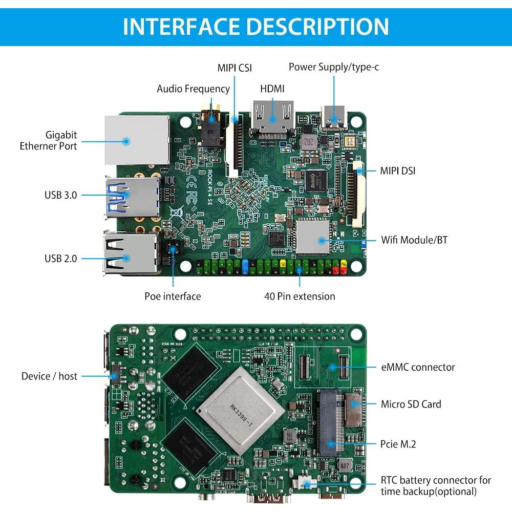 Kit de Inicio GeeekPi ROCK Pi 4 SE 4GB con Ventilador y Disipadores