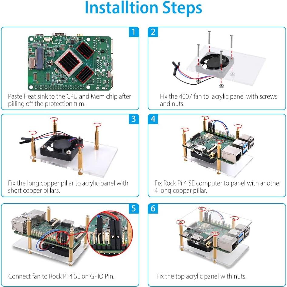 Kit de Inicio GeeekPi ROCK Pi 4 SE 4GB con Ventilador y Disipadores