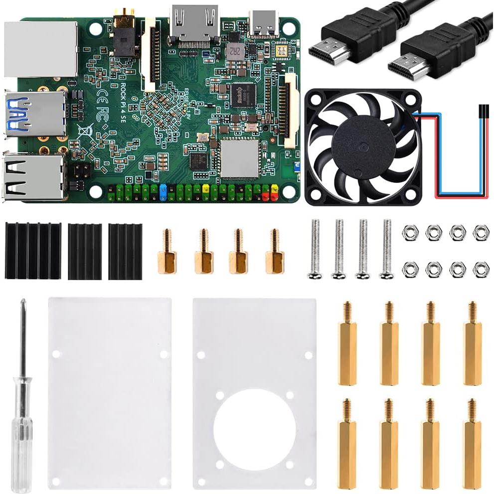 Kit de Inicio GeeekPi ROCK Pi 4 SE 4GB con Ventilador y Disipadores