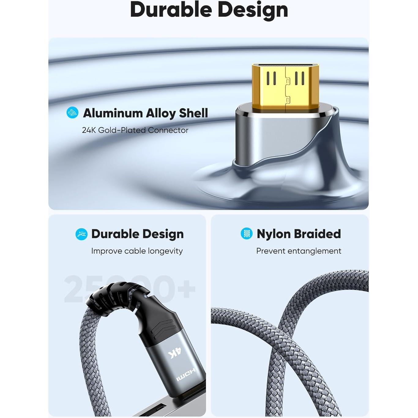 Cable Mini HDMI a HDMI Highwings 3m 4K 60Hz Trenzado Nylon