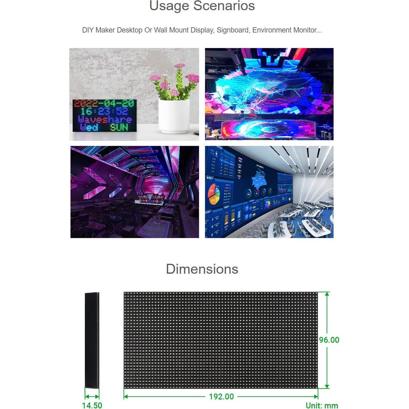 Panel LED RGB 64x32 Waveshare 2048 LEDs 3mm Compatible Raspberry Pi