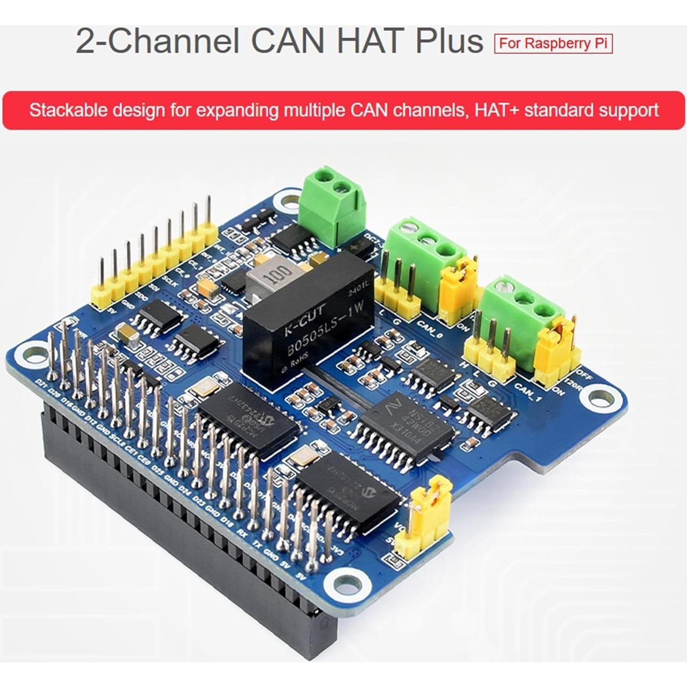 HAT+ Expansión CAN 2 Canales UeeKKoo para Raspberry Pi y Jetson Nano