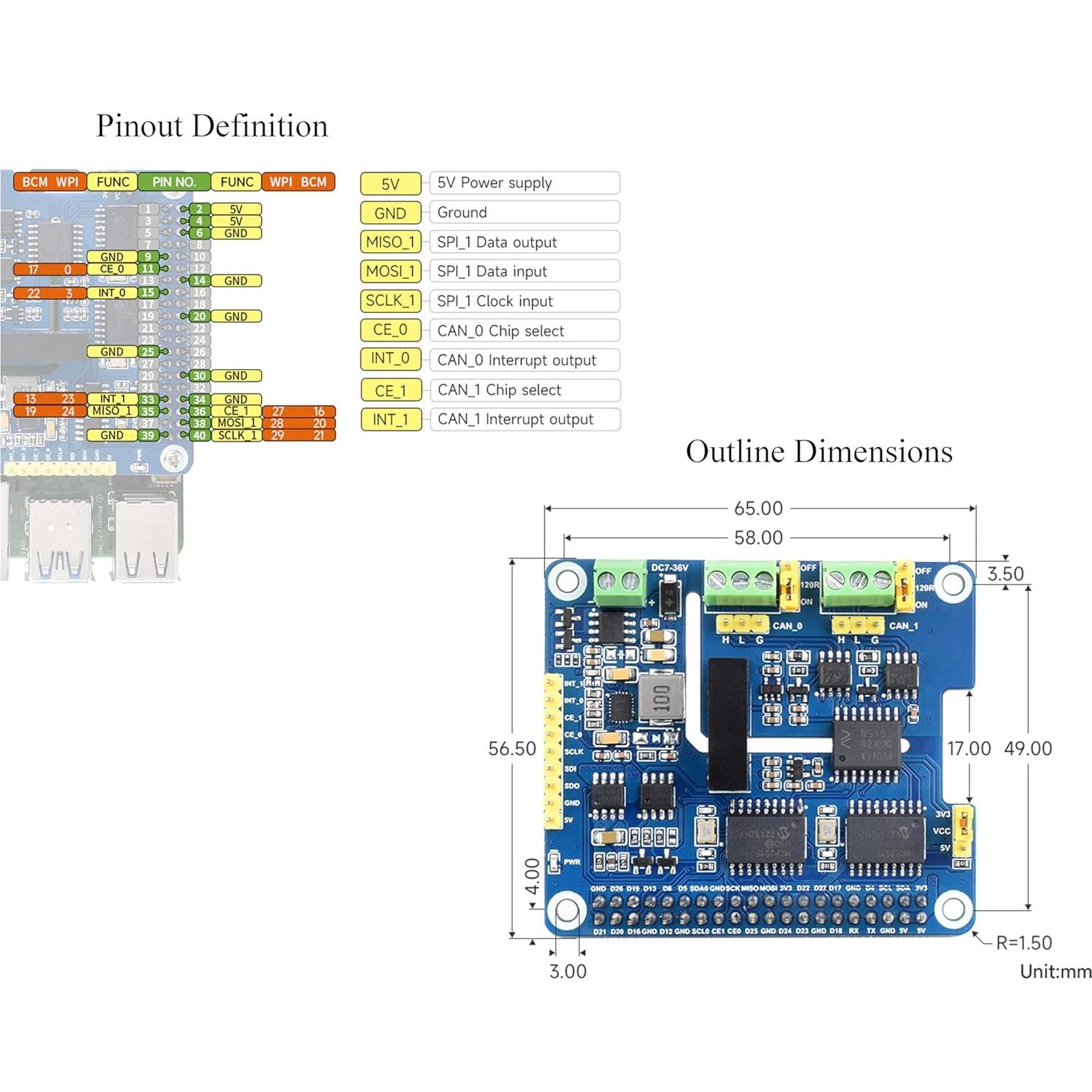 HAT+ Expansión CAN 2 Canales UeeKKoo para Raspberry Pi y Jetson Nano