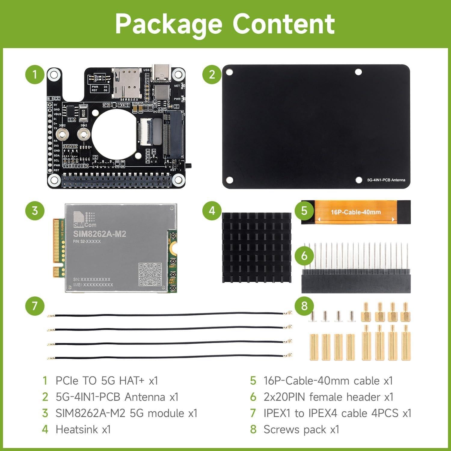 Módulo 5G Waveshare SIM8262A-M2 HAT para Raspberry Pi 5