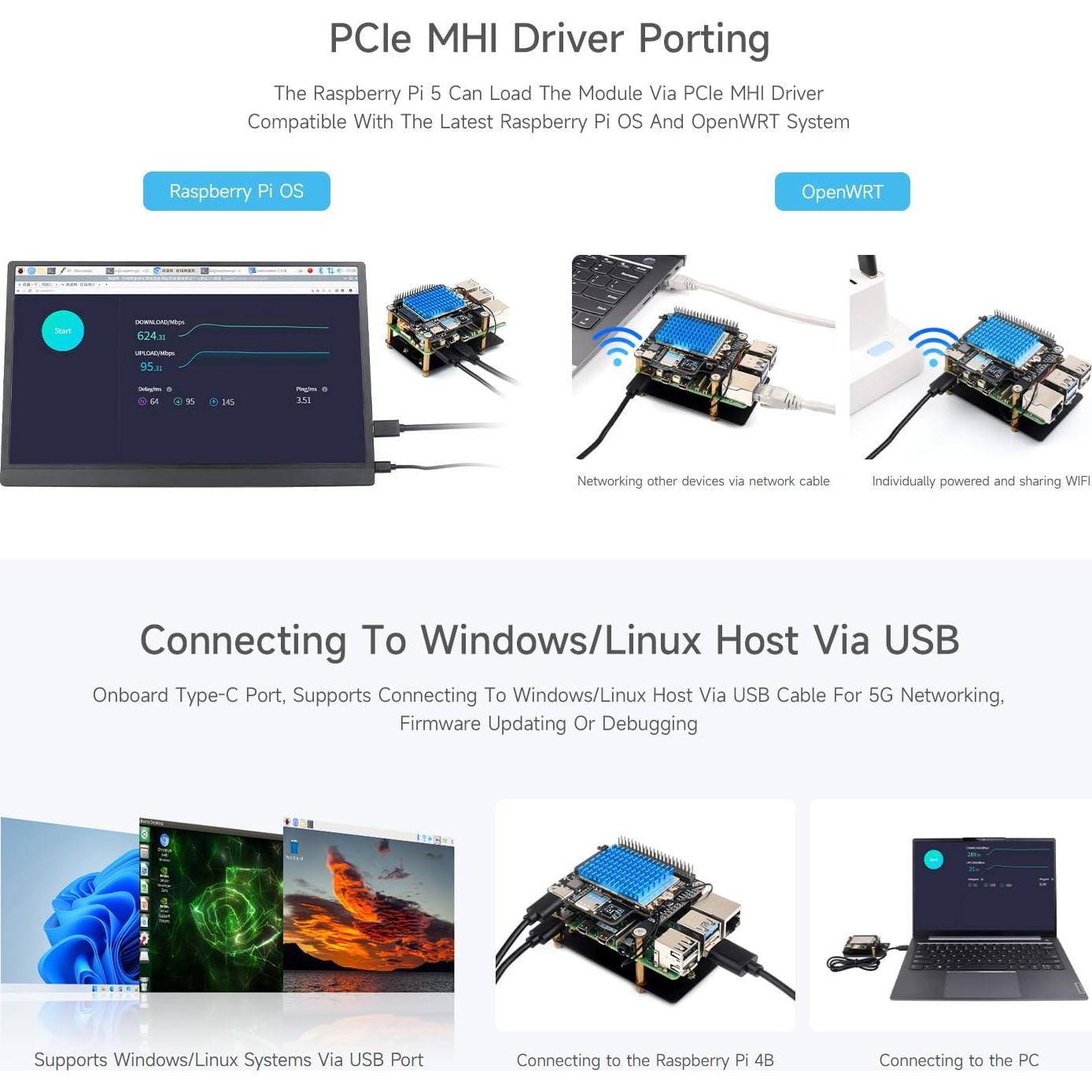 Módulo 5G Waveshare SIM8262A-M2 HAT para Raspberry Pi 5