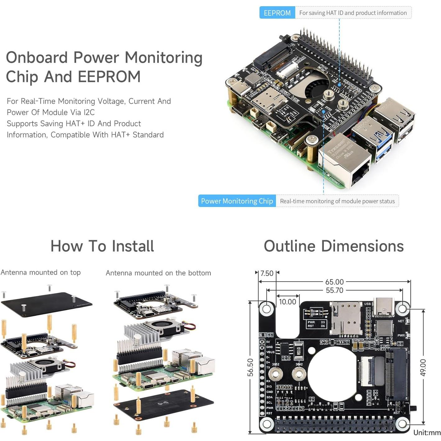 Módulo 5G Waveshare SIM8262A-M2 HAT para Raspberry Pi 5