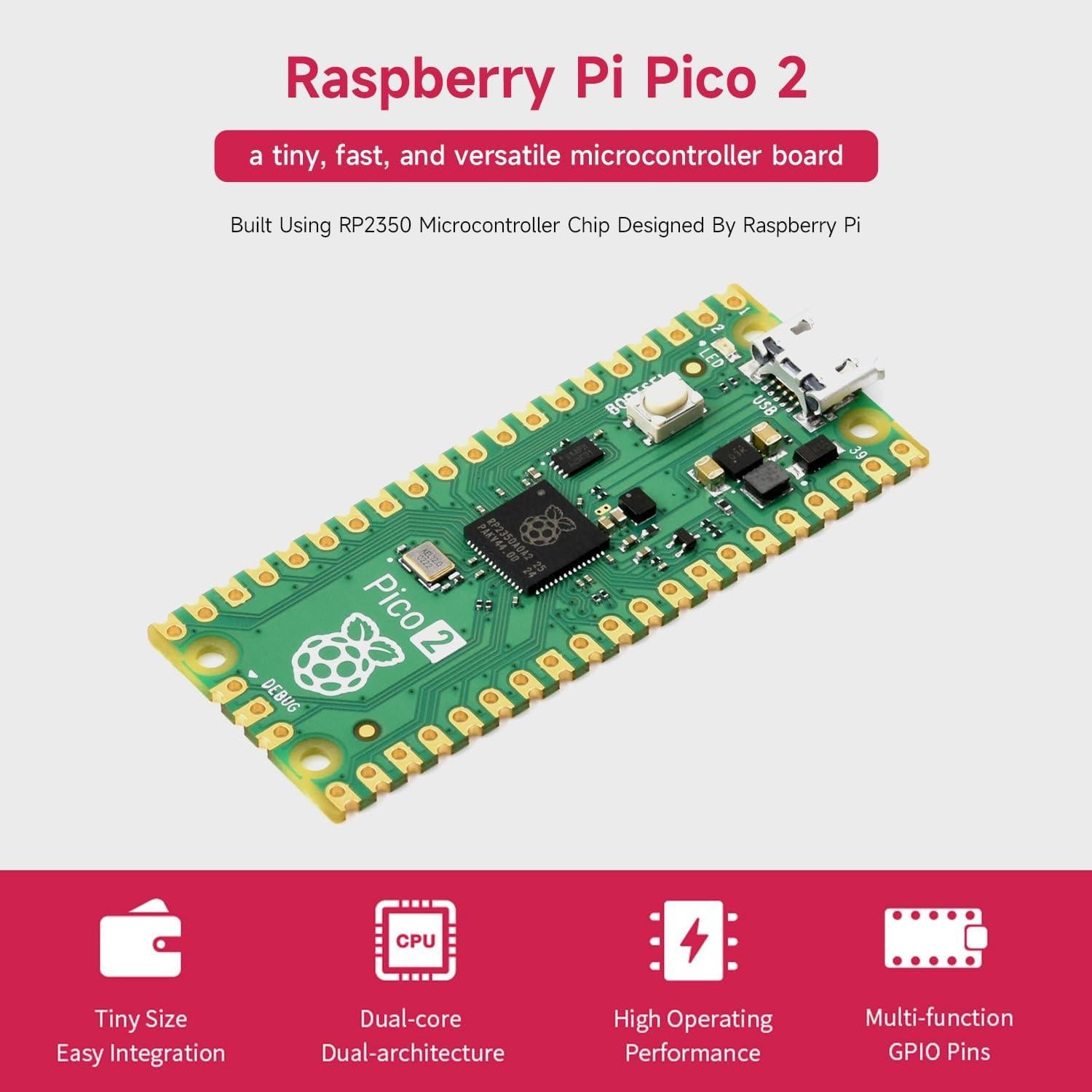 Kit Básico Waveshare Raspberry Pi Pico 2, 16 Artículos