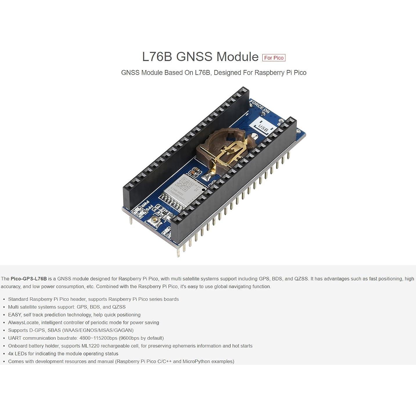 Módulo GNSS Waveshare L76B para Raspberry Pi Pico GPS