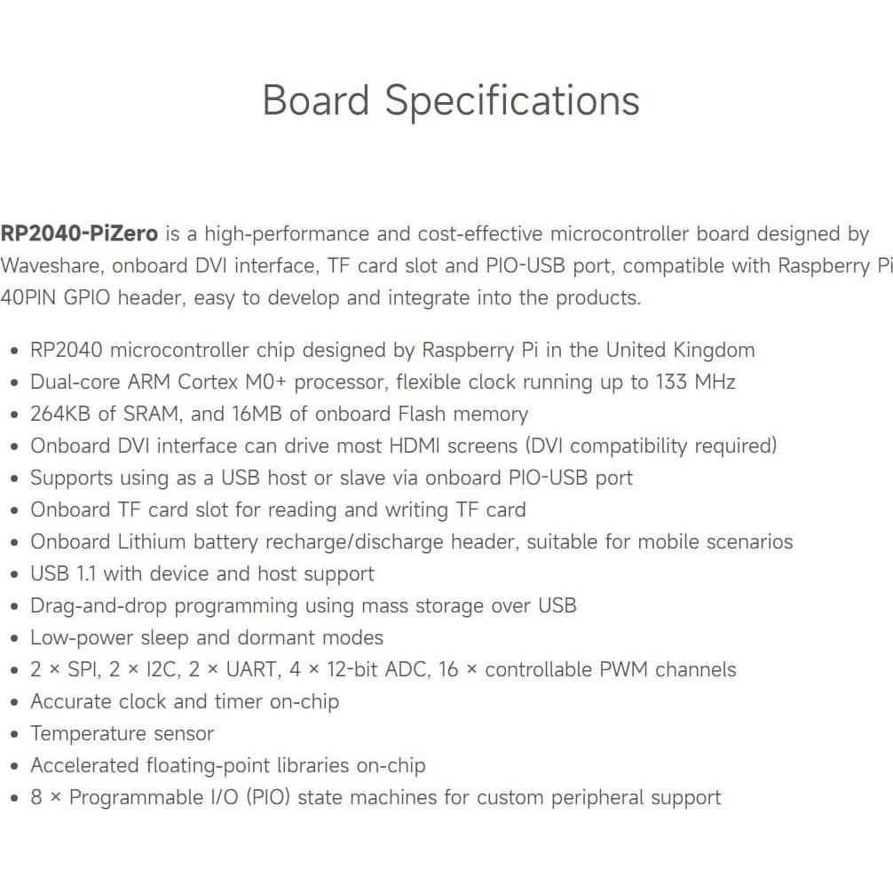 Placa de Desarrollo Waveshare RP2040-PiZero 19.94g