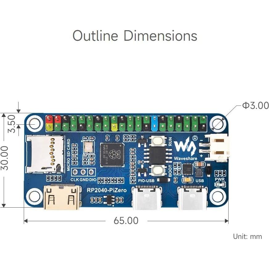 Placa de Desarrollo Waveshare RP2040-PiZero 19.94g