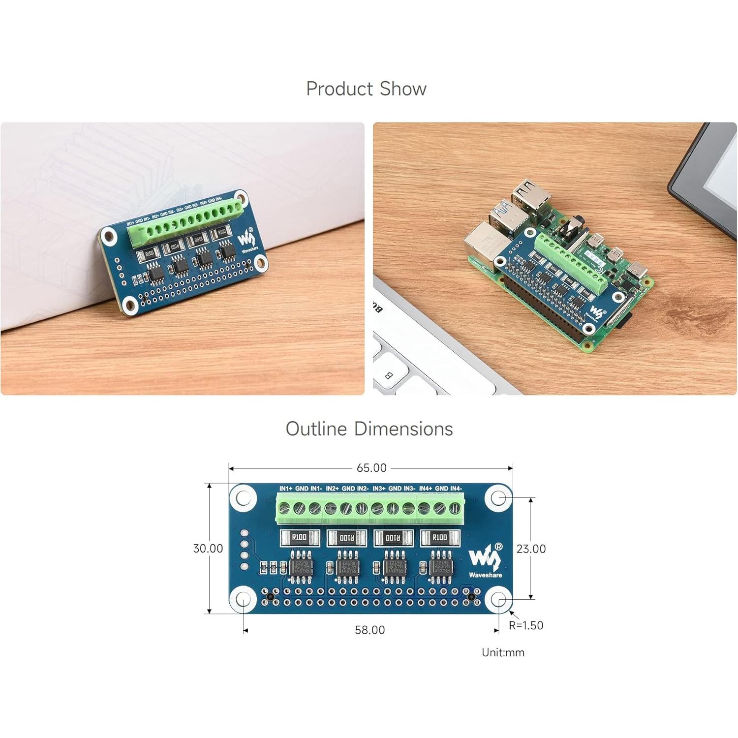 Monitor de Corriente y Voltaje HAT Waveshare 4 Canales I2C