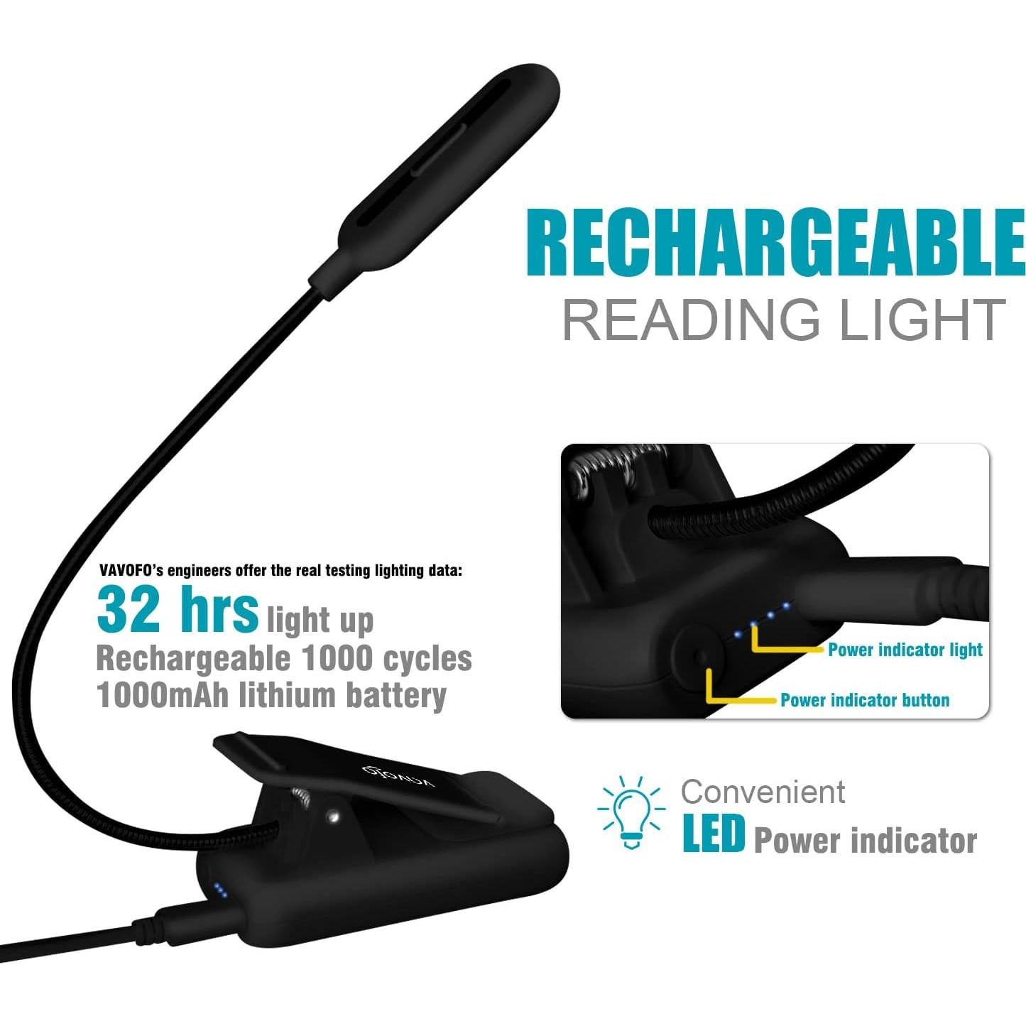 Luz de Lectura Recargable VAVOFO KM-6720 7 LEDs 9 Brillos