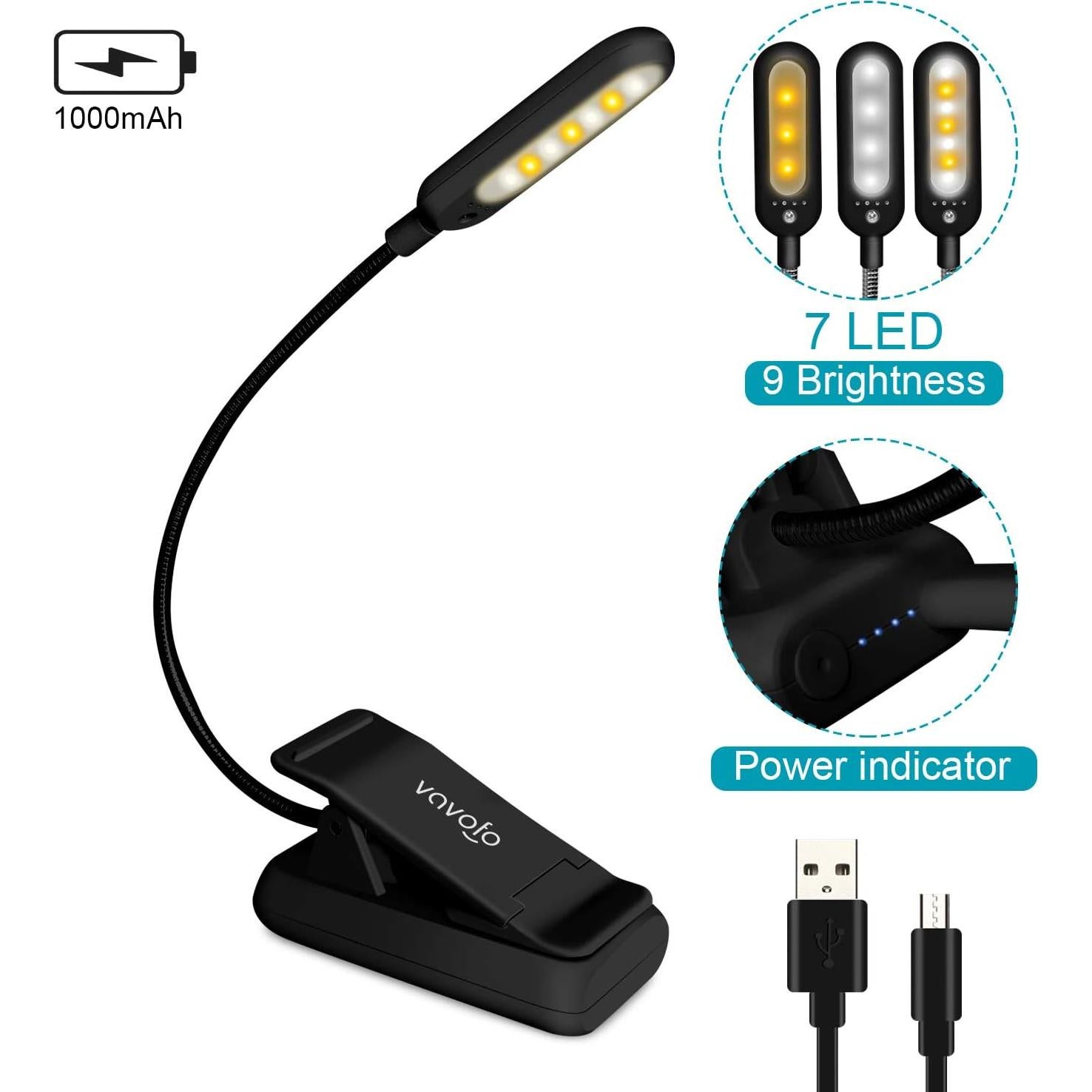 Luz de Lectura Recargable VAVOFO KM-6720 7 LEDs 9 Brillos