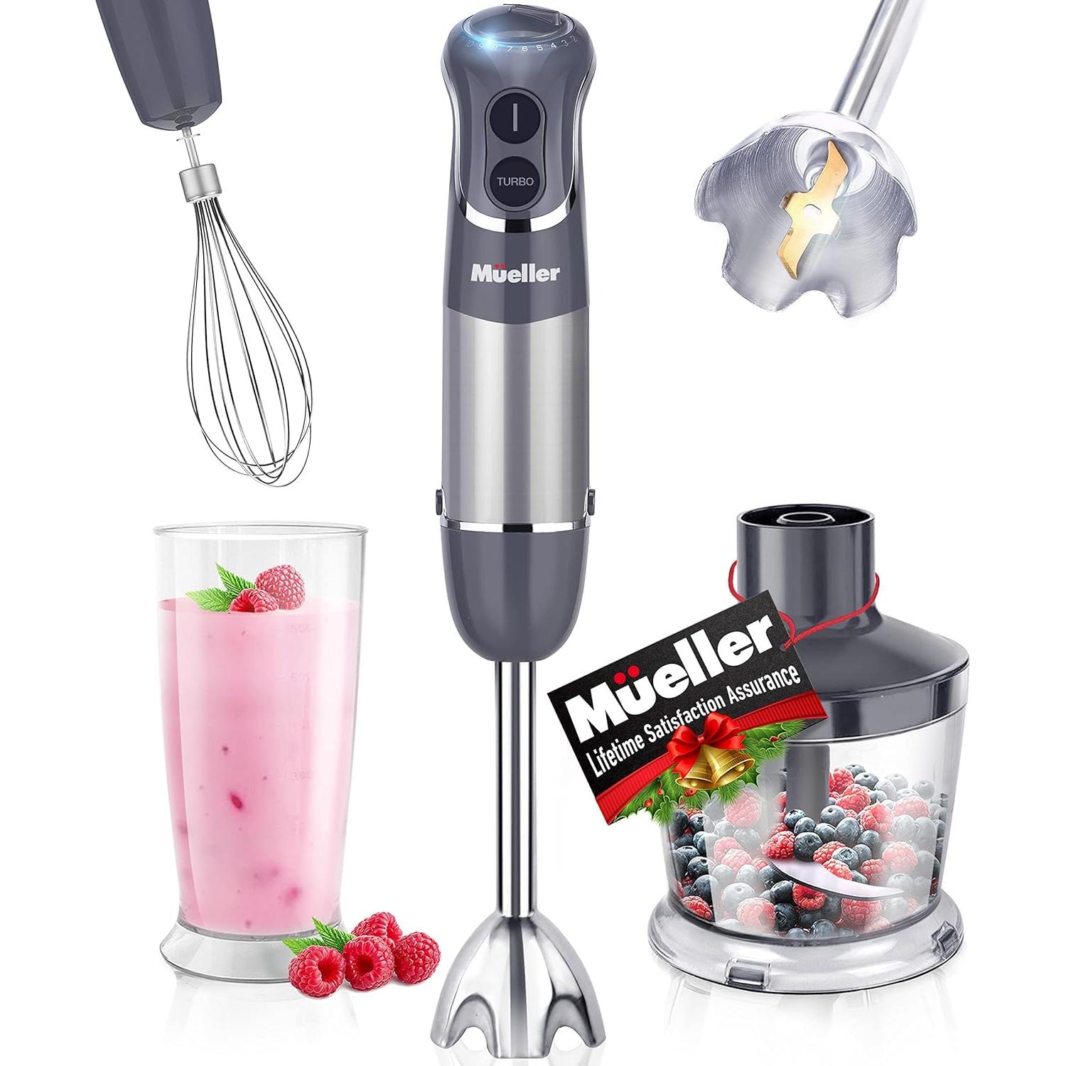 Batidora de Inmersión Mueller 800W 4-en-1 con Accesorios