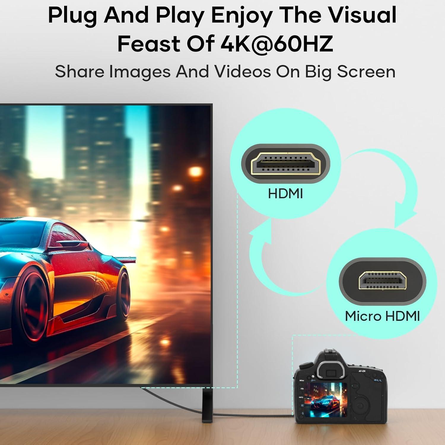 Cable Micro HDMI a HDMI 2m Woednx 4K 60Hz Compatible Raspberry Pi