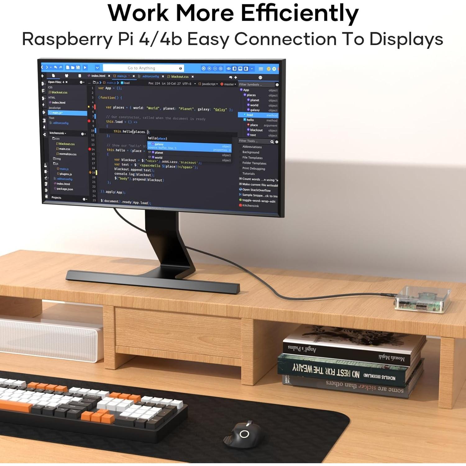 Cable Micro HDMI a HDMI 2m Woednx 4K 60Hz Compatible Raspberry Pi