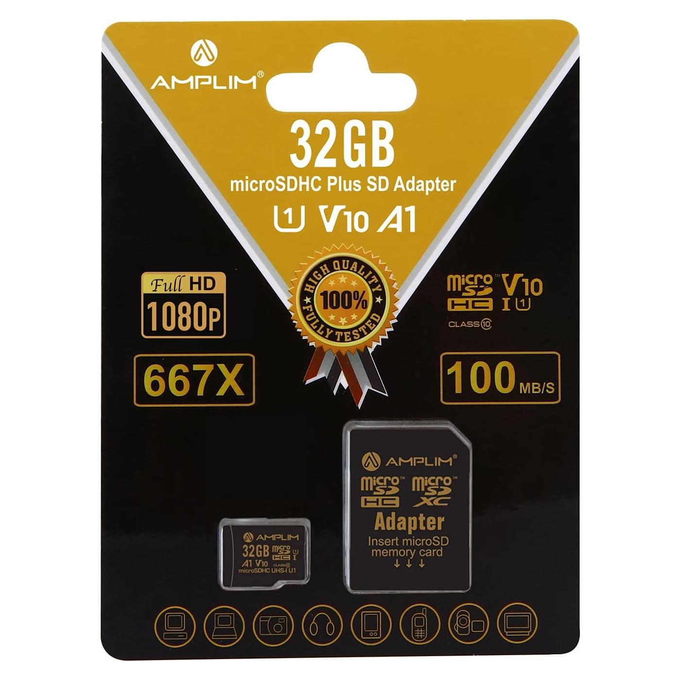 Tarjeta Micro SD Amplim 32GB UHS-I Clase 10 V10 A1 Alta Velocidad
