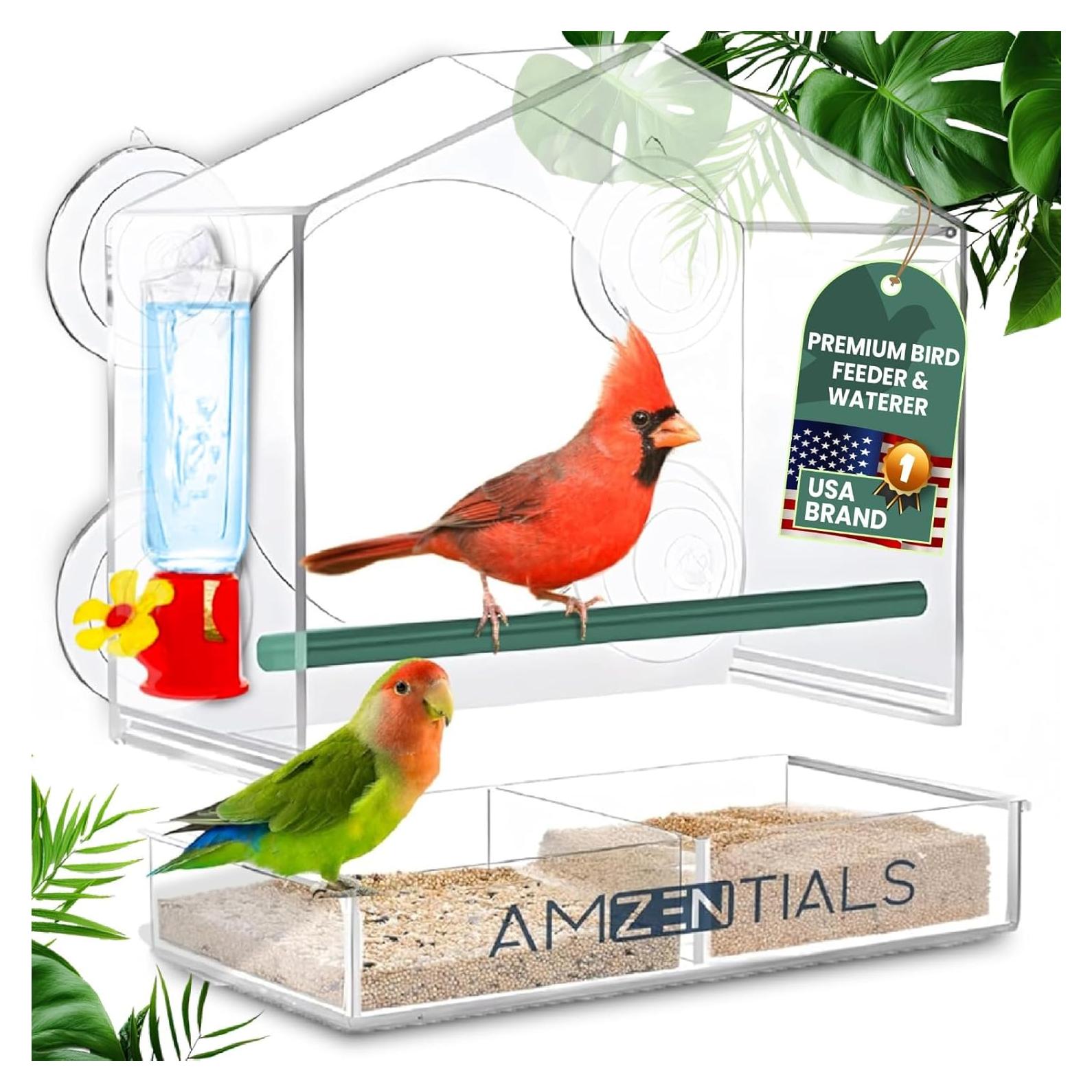 Comedero de Aves de Ventana AMZENTIALS Acrílico 25x12cm