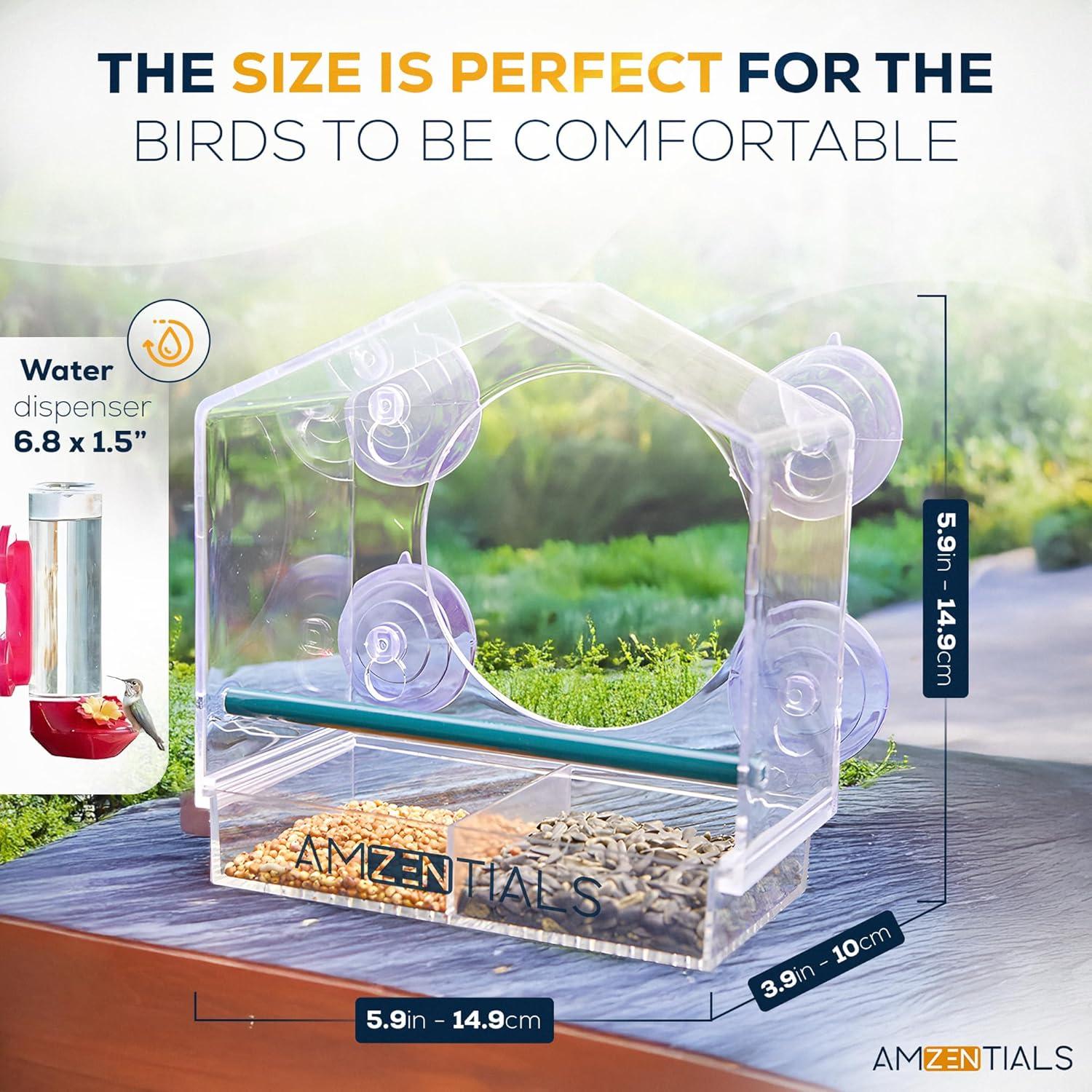 Comedero de Aves de Ventana AMZENTIALS Acrílico 25x12cm