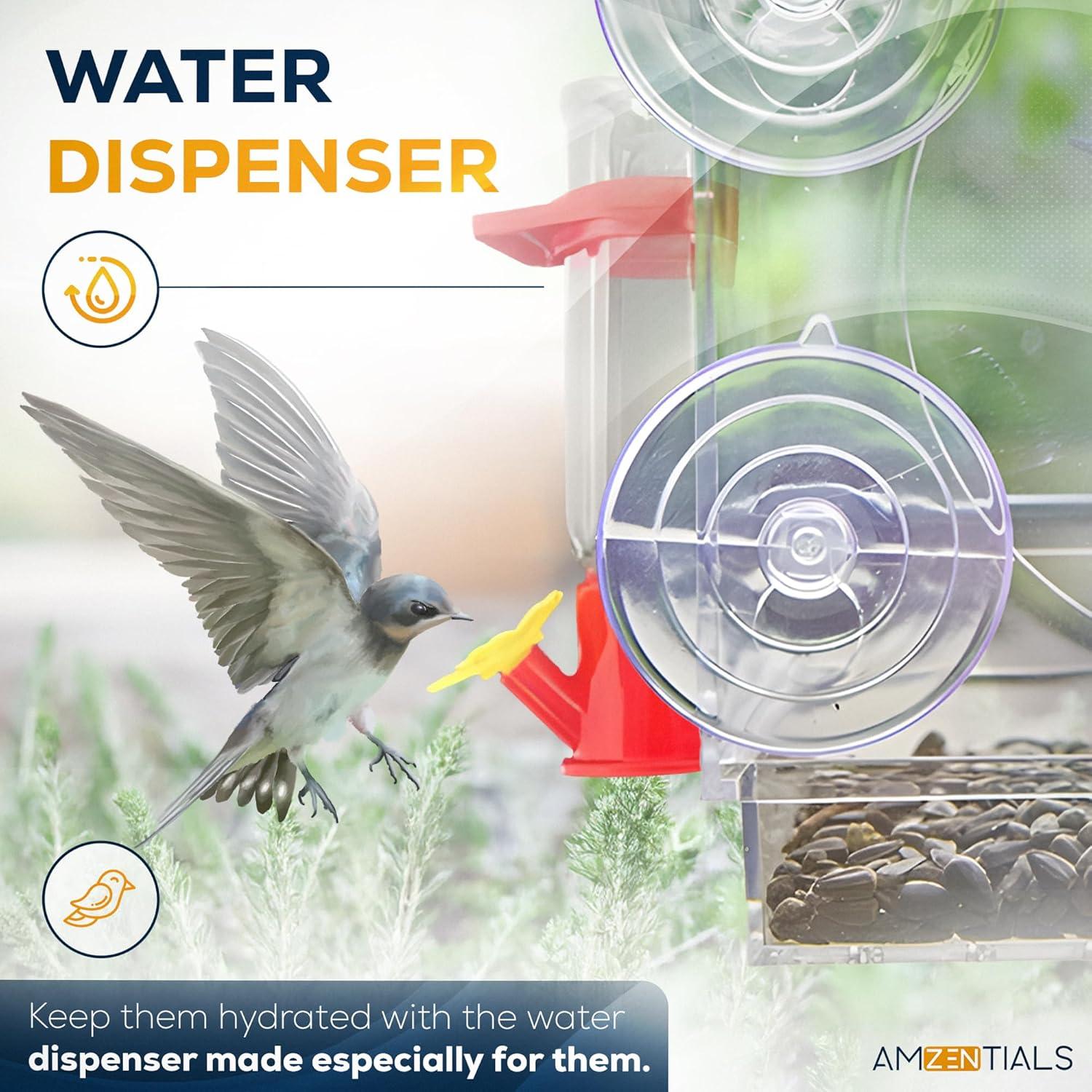 Comedero de Aves de Ventana AMZENTIALS Acrílico 25x12cm