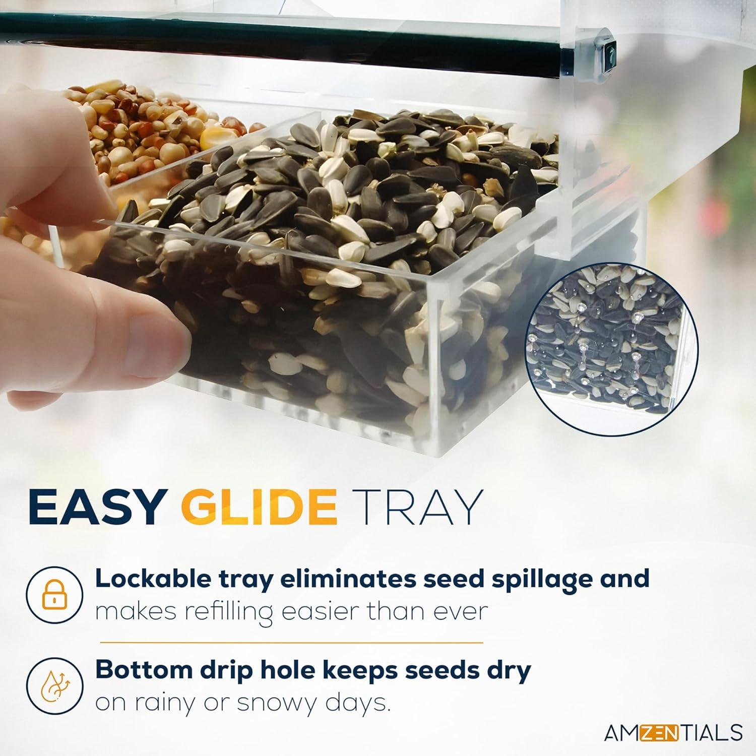 Comedero de Aves de Ventana AMZENTIALS Acrílico 25x12cm