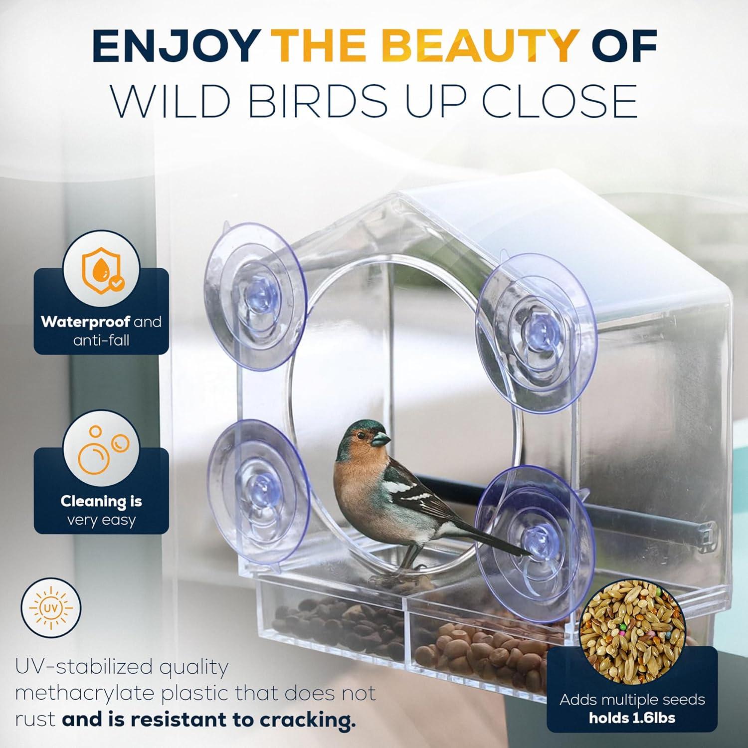 Comedero de Aves de Ventana AMZENTIALS Acrílico 25x12cm