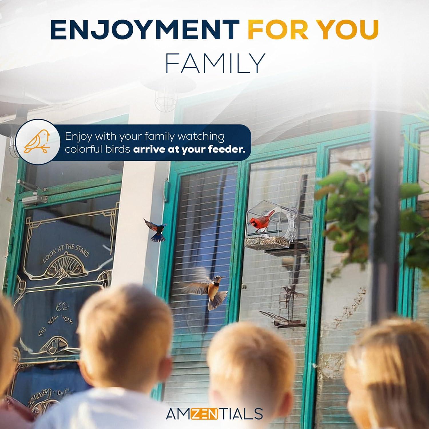 Comedero de Aves de Ventana AMZENTIALS Acrílico 25x12cm