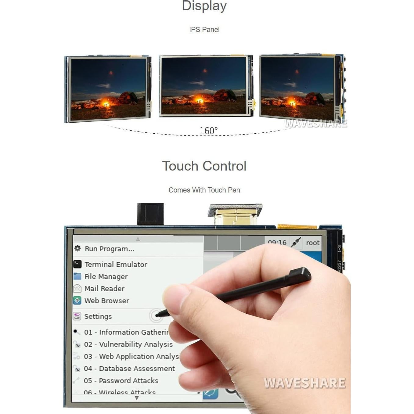 Pantalla LCD Táctil 3.5" Waveshare HDMI 480x320 para Raspberry Pi