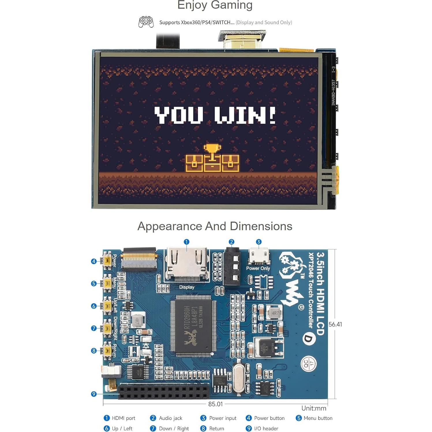 Pantalla LCD Táctil 3.5" Waveshare HDMI 480x320 para Raspberry Pi