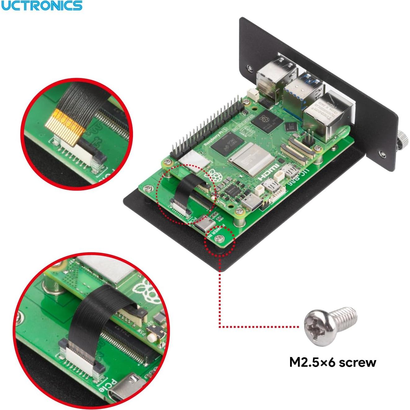 Montaje en Rack 1U UCTRONICS para Raspberry Pi 5 con 4 SSD M.2 NVMe