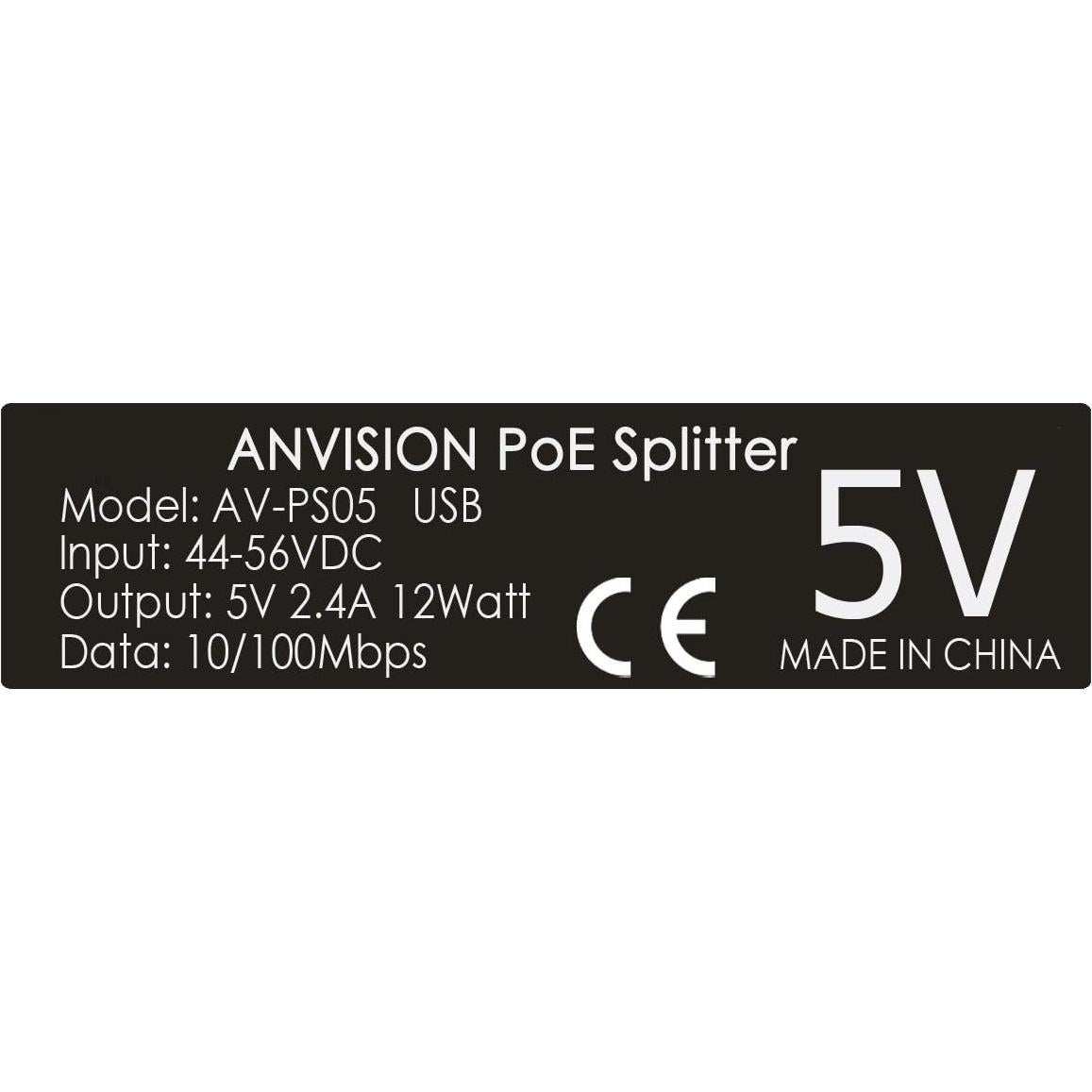 Divisor PoE Activo ANVISION 5V 2.4A 4 Unidades Compatible IEEE 802.3af