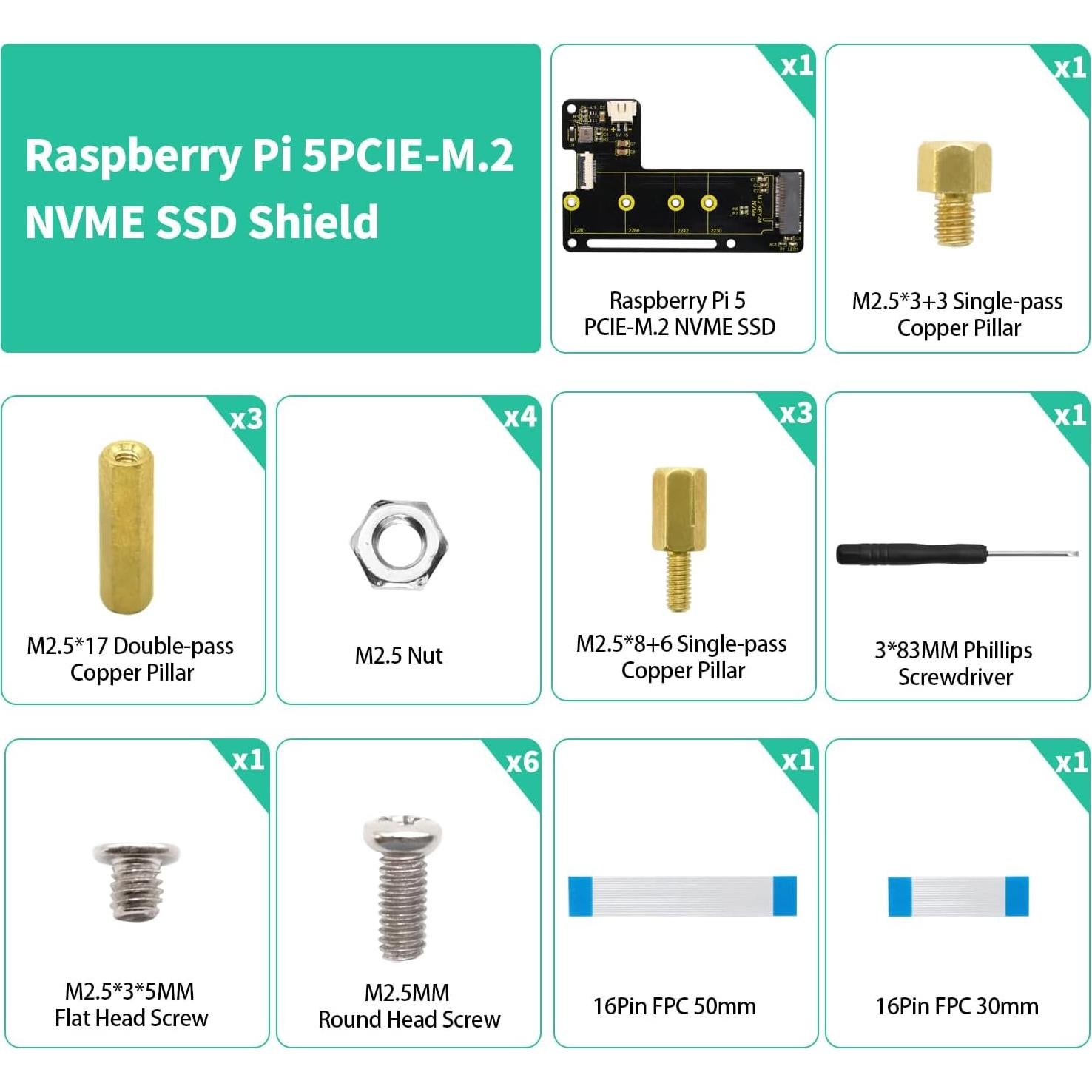 Placa Periférica PCIe M.2 HAT KEYESTUDIO para Raspberry Pi 5