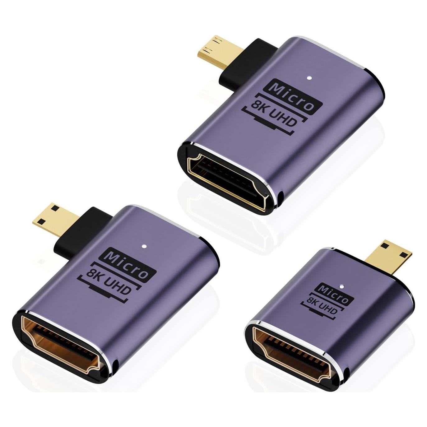 Adaptador Micro HDMI a HDMI AreMe 8K - Paquete de 3, 90 Grados