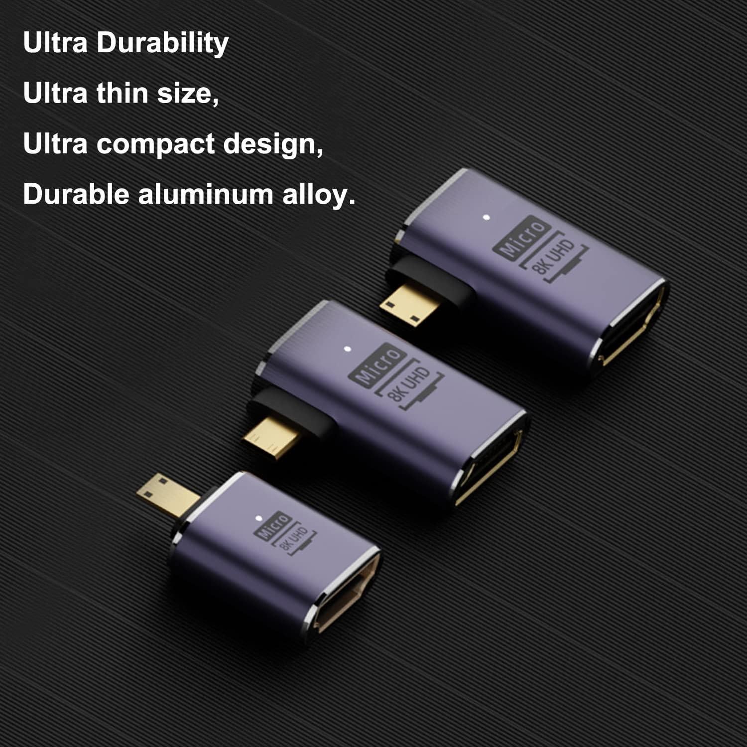 Adaptador Micro HDMI a HDMI AreMe 8K - Paquete de 3, 90 Grados