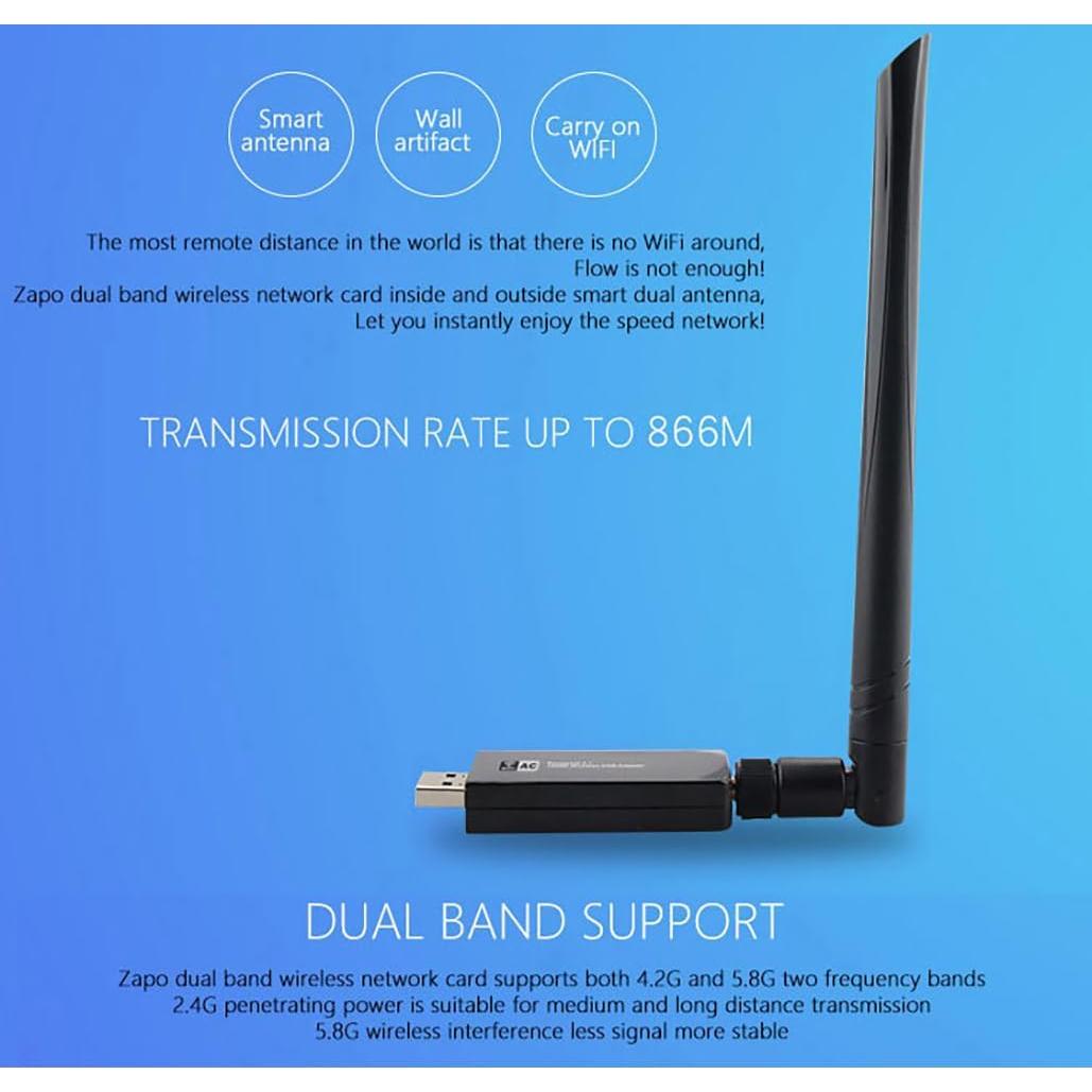 Adaptador USB WiFi JAPOO RTL8812AU 1200Mbps Doble Banda 5dBi