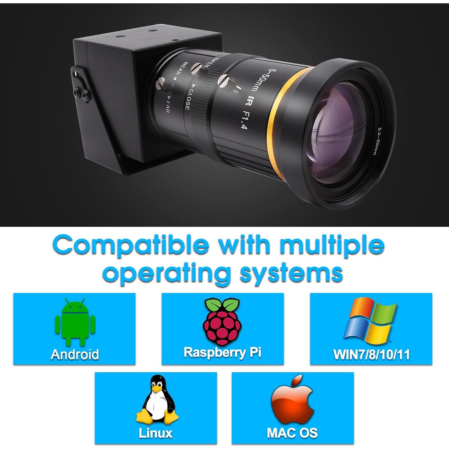 Cámara Web 4K Hotpet con Lente Varifocal 5-50mm USB