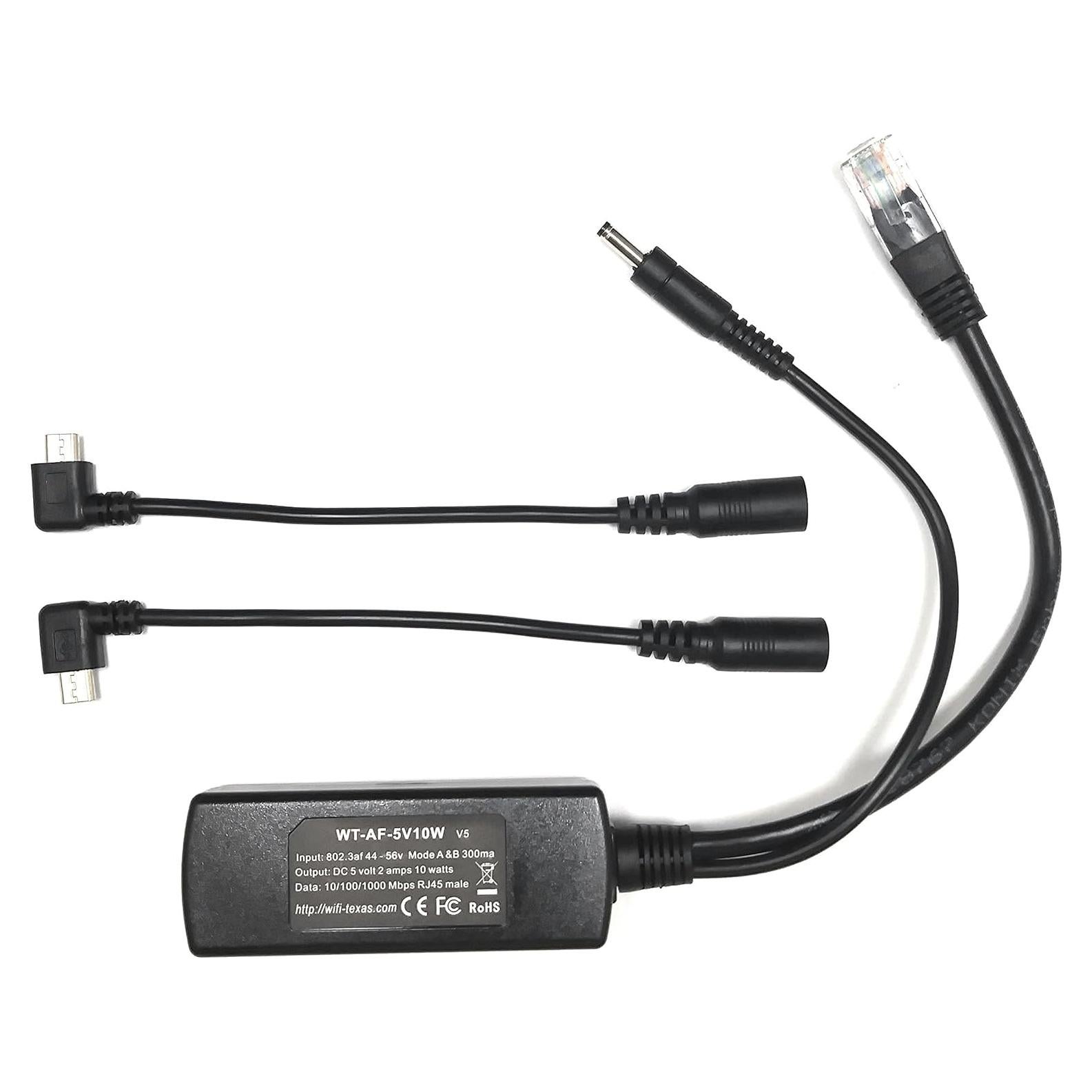 Divisor PoE 802.3af PoE Texas 5V 10W con MicroUSB