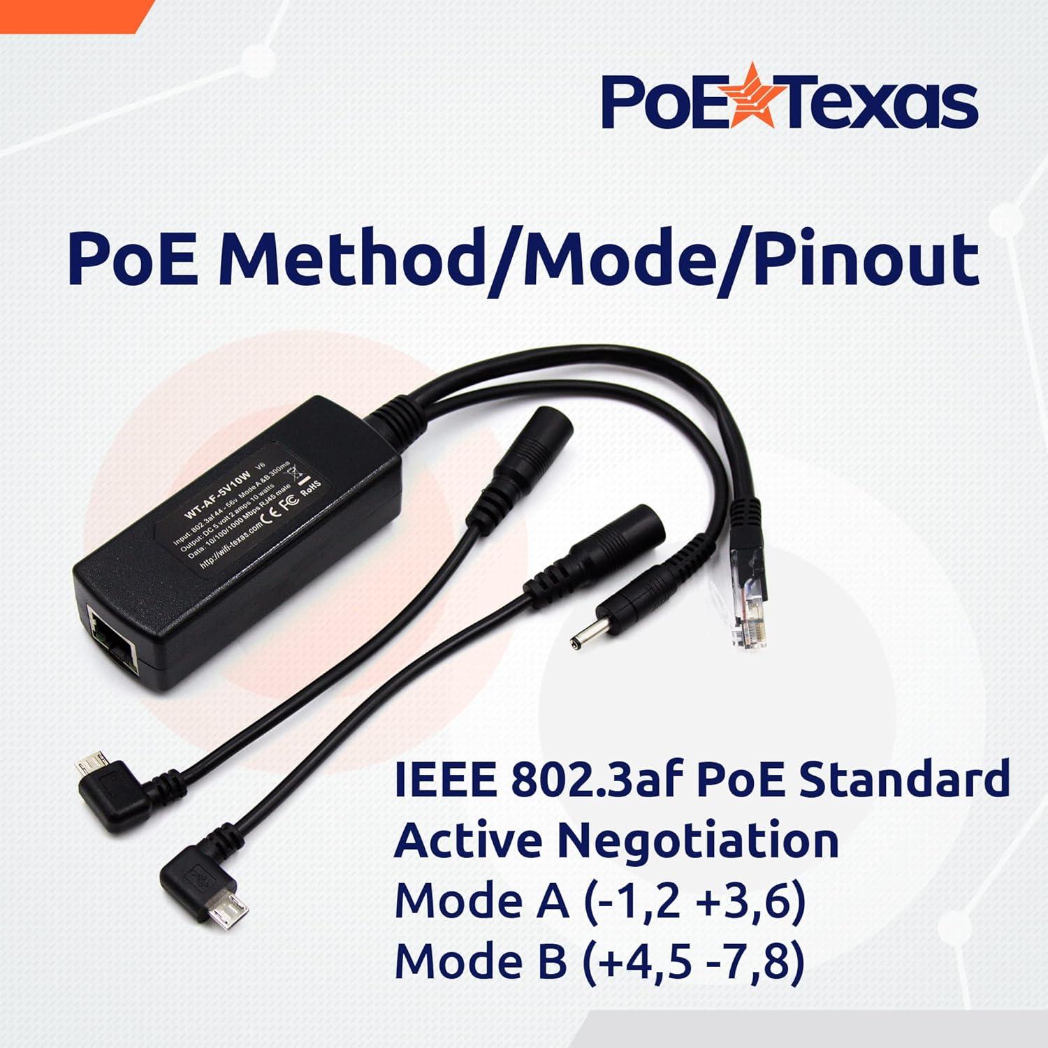 Divisor PoE 802.3af PoE Texas 5V 10W con MicroUSB