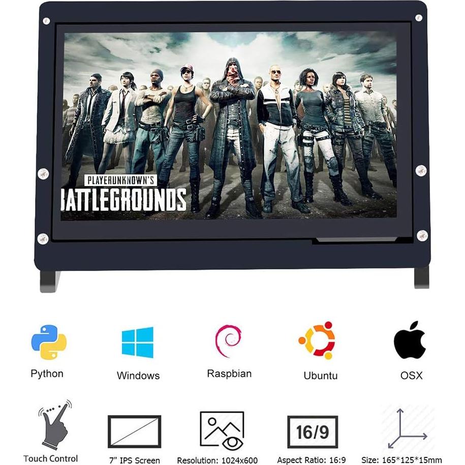 Monitor Táctil de 7" DORHEA 1024x600 para Raspberry Pi